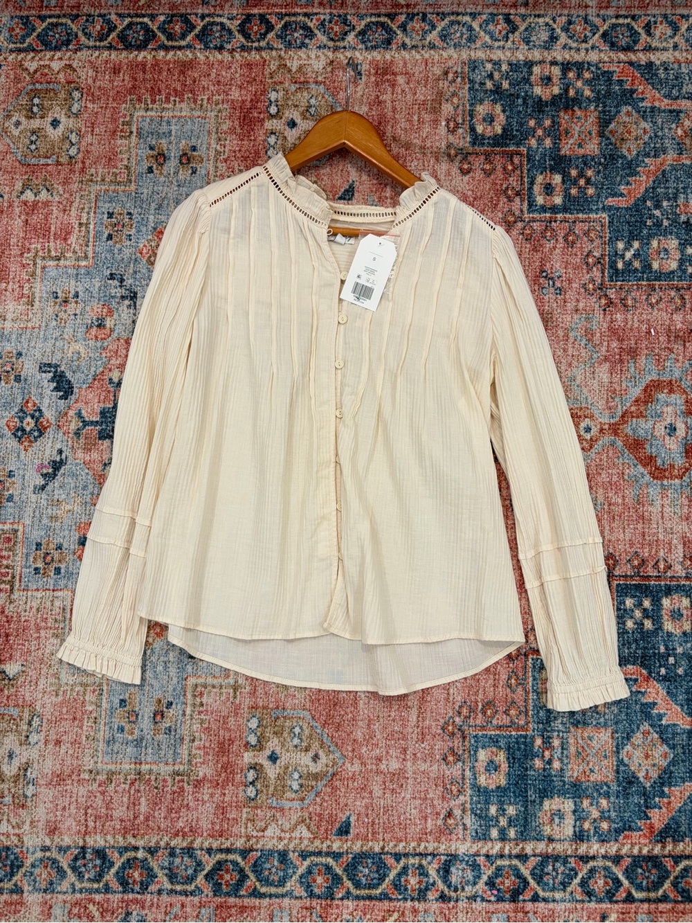 Wonderly Cream Pintuck Button-Front Blouse